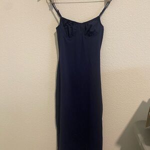 DANIELLE BERNSTEIN Navy Blue Spaghetti Strap Slip Maxi Dress